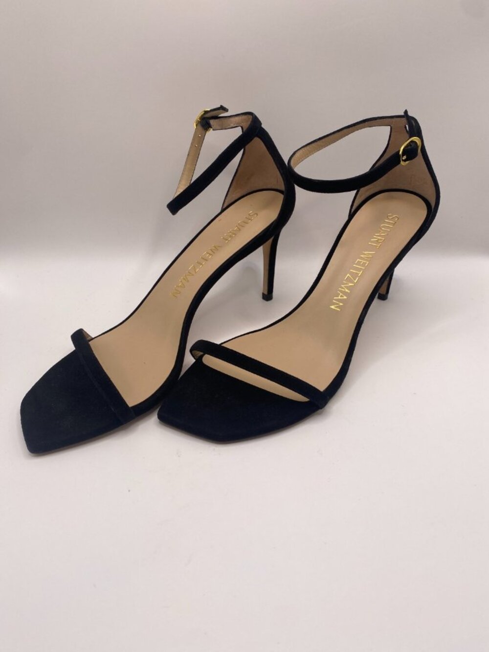 Stuart Weitzman Women Nudistsong Black Ankle Strap Heel Sandal Sz 10